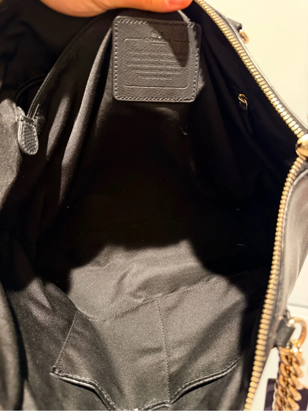 Coach Black Leather Tote with Gold Chain Strap - Picture 3 of 4
